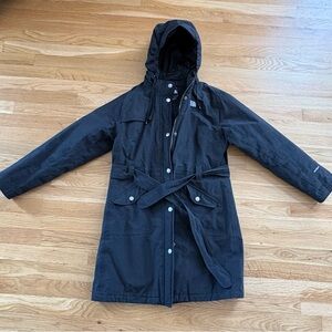 The North Face Black Hooded Trench Parka with Waist Tie